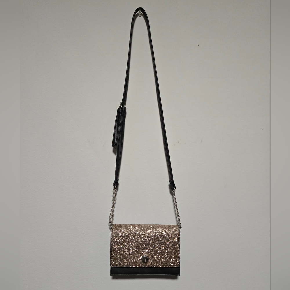 Nine West Crossbody Bag in Black and Gold Glitter, Adjustable Strap
